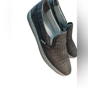 JIMMY CHOO Men’s grey gray Croc Embossed Leather Slip Ons 44.5 = usa 11.5